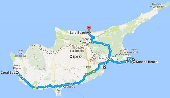 mappa spiagge Cipro