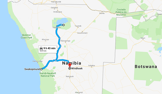 mappa mare safari namibia