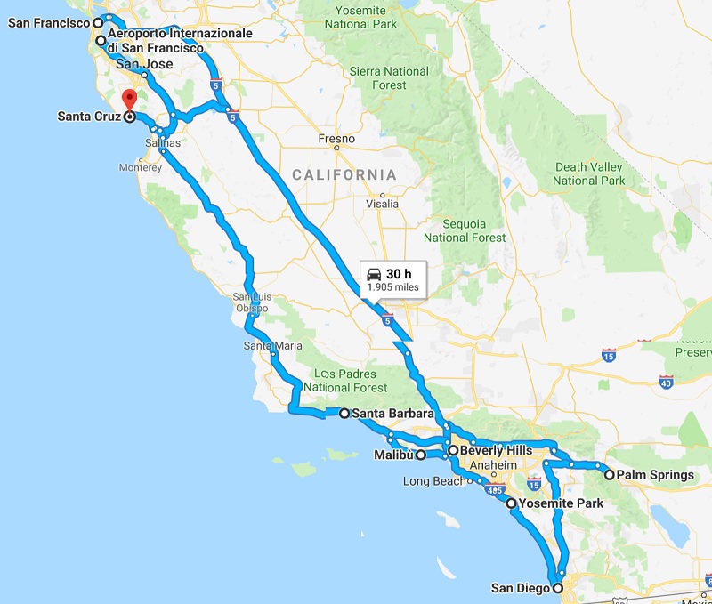 itinerario california